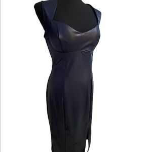Blue Leather MIDI Dress